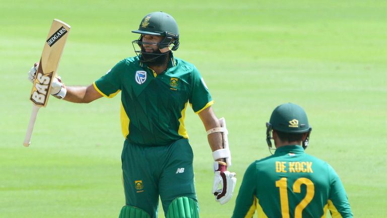 PRETORIA, SOUTH AFRICA - FEBRUARY 10: Hashim Amla of the Proteas celebrates his 50 runs during the 5th ODI between South Africa and Sri Lanka at SuperSport