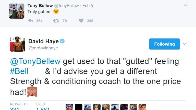 David Haye tweets Tony Bellew