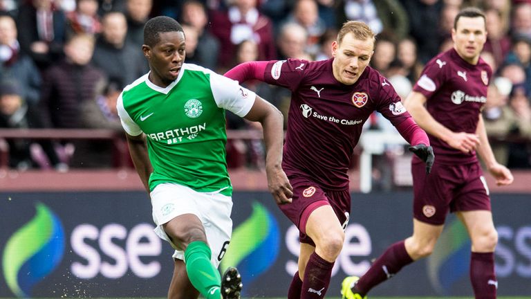 Action from the 0-0 draw between Hearts and Hibernian at Tynecastle