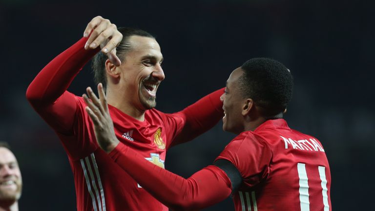 Zlatan Ibrahimovic (left) says he did not feel the need to cheer up Anthony Martial