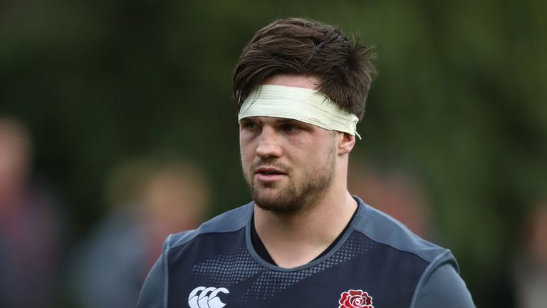 BAGSHOT, ENGLAND - FEBRUARY 07: Jack Clifford of England looks on during the England training session at Pennyhill Park on February 7, 2017 in Bagshot, Eng