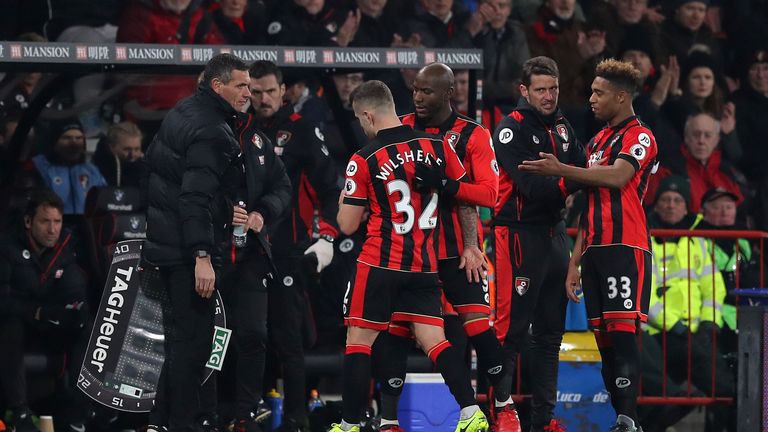 AFC Bournemouth's Jack Wilshere goes off injured during the Premier League match at the Vitality Stadium against Manchester City