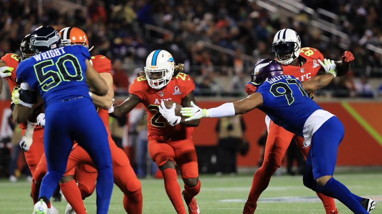 ORLANDO, FL - JANUARY 29:  Jay Ajayi #23 of the AFC carries the ball in the first half against the NFC during the NFL Pro Bowl at the Orlando Citrus Bowl o