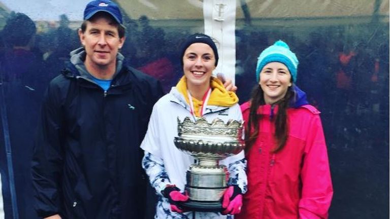 Jessica Judd (C) shows off her silverware with her dad and sister
