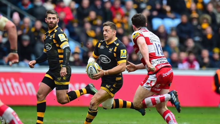 Jimmy Gopperth of Wasps charges forward against Gloucester