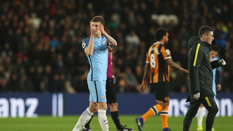 HULL, ENGLAND - DECEMBER 26:  John Stones of Manchester City is substituted during the Premier League match between Hull City and Manchester City at KCOM S