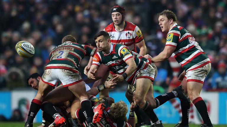 LEICESTER, ENGLAND - FEBRUARY 11:  Jono Kitto of Leicester Tigers in action during the Aviva Premiership match between Leicester Tigers and Gloucester Rugb