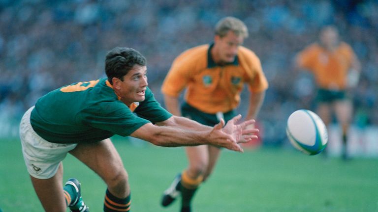 Joost van der Westhuizen (left) of South Africa, in action during a pool stage match against Australia in the Rugby World Cup at Newlands, Cape Town, South