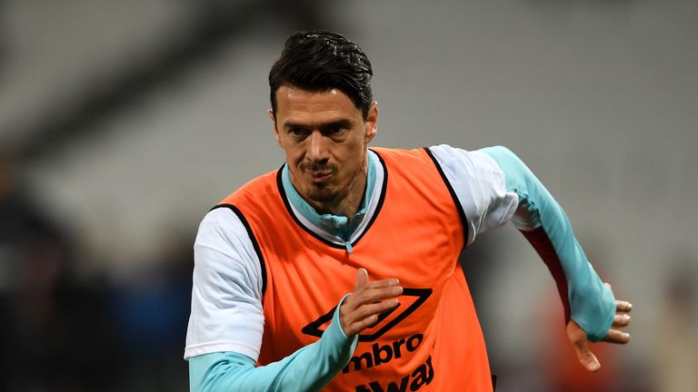 West Ham's Jose Fonte warms up