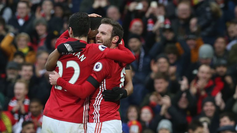 during the Premier League match between XXX and XXX at Old Trafford on February 11, 2017 in Manchester, England.