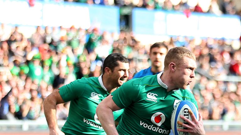 Ireland's Keith Earls scores Ireland's first try at the Stadio Olimpico