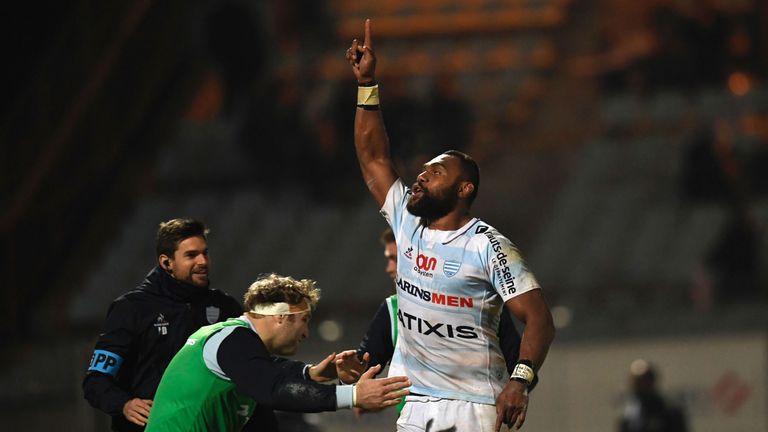 Racing 92' Fijian lock Leone Nakarawa celebrates after scoring his second try during the Top 14 match Racing 92 vs Brive - 18/02/17