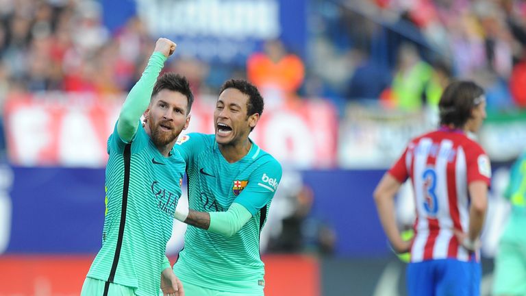 Lionel Messi celebrates giving Barcelona the lead