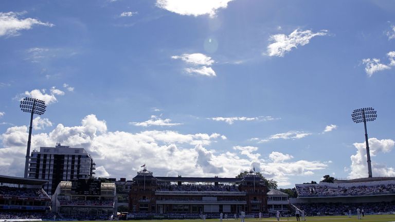 Pakistan field as England bat in their second Innings on the fourth day of the first Test at Lord's