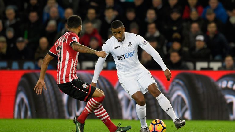 SWANSEA, WALES - JANUARY 31:  Swansea player Luciano Narsingh in action during the Premier League match between Swansea City and Southampton at Liberty Sta