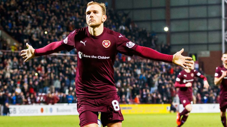 Malaury Martin celebrates a recent goal against Raith Rovers in the Scottish Cup