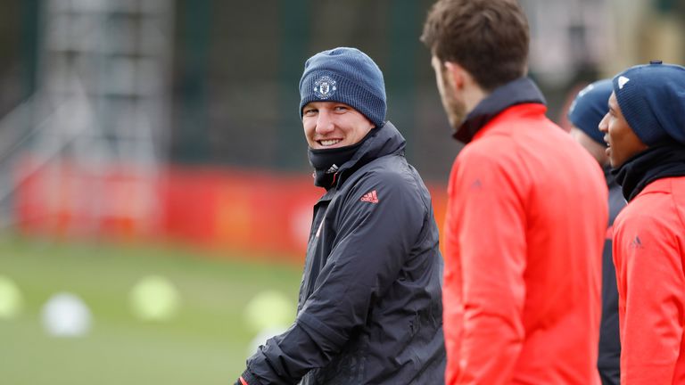 Bastian Schweinsteiger during a Manchester United training session at the Aon Training Complex