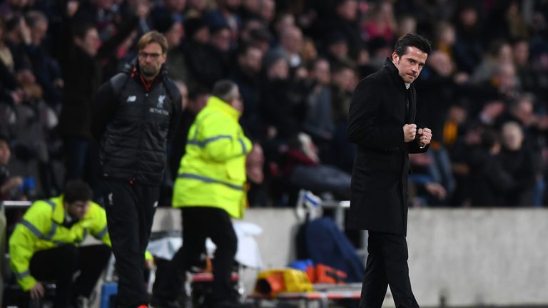 Marco Silva celebrates Hull City's victory over Liverpool