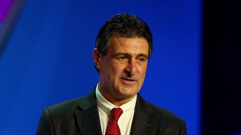 NEW YORK, NY - FEBRUARY 21:  Mario Kempes is introduced during the 2016 Copa America Centenario - Draw Ceremony at Hammerstein Ballroom on February 21, 201