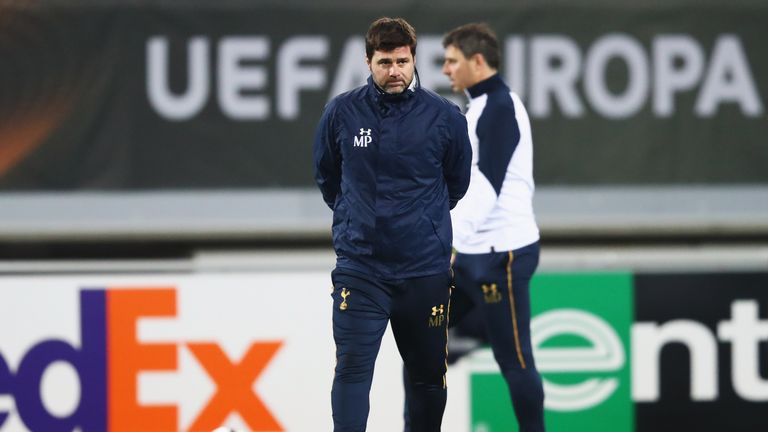 Tottenham Hotspur manager Mauricio Pochettino looks on during training