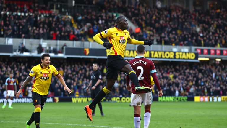 M'Baye Niang celebrates scoring for Watford