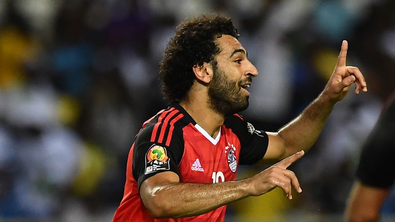 Egypt's forward Mohamed Salah celebrates after scoring the opening goal
