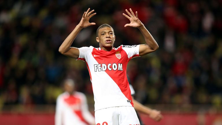 Kylian Mbappe Lottin reacts during the French Ligue 1 football match between Monaco (ASM) and Caen (SMC) on December 21, 2016