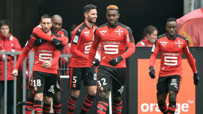 Morgan Amalfitano enjoys his goal for Rennes against Nice