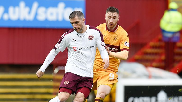 Aaron Hughes is put under pressure by Louis Moult 