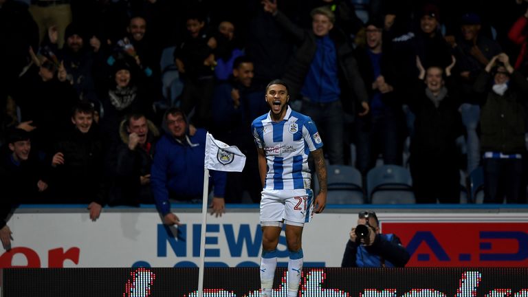 Nahki Wells celebrates scoring Huddersfield's second