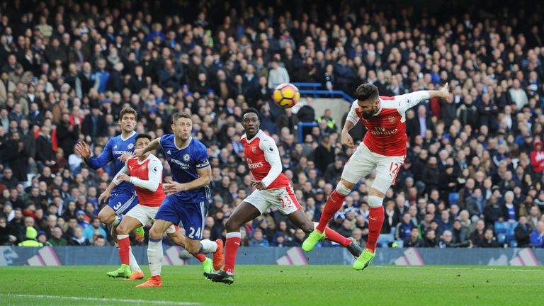 Olivier Giroud scores Arsenal's goal at Stamford Bridge