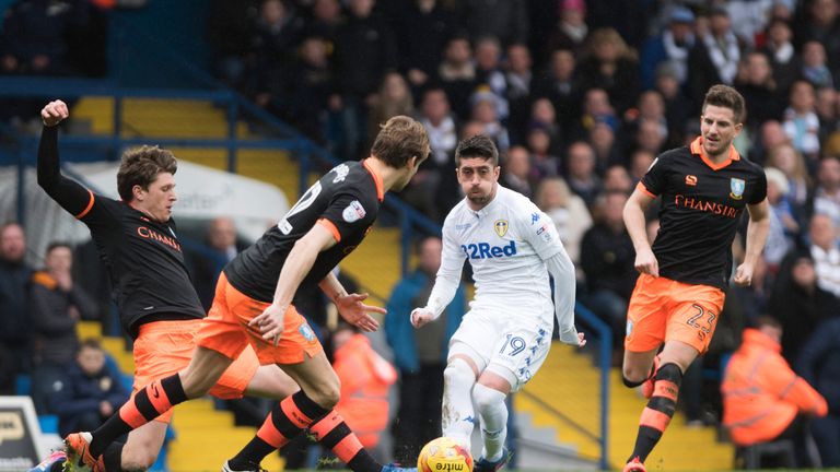 LEEDS, ENGLAND - FEBRUARY 25: Pablo Hernandez of Leeds United in action during the Sky Bet Championship match between Leeds United and Sheffield Wednesday 