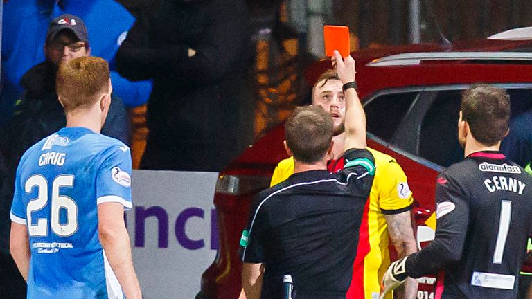 Partick Thistle's Christie Elliot receives a red card in added time
