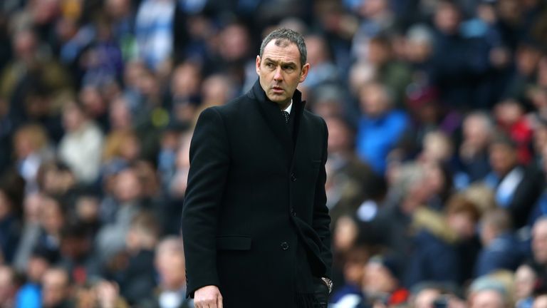 MANCHESTER, ENGLAND - FEBRUARY 05:  Paul Clement, Manager of Swansea City looks on during the Premier League match between Manchester City and Swansea City