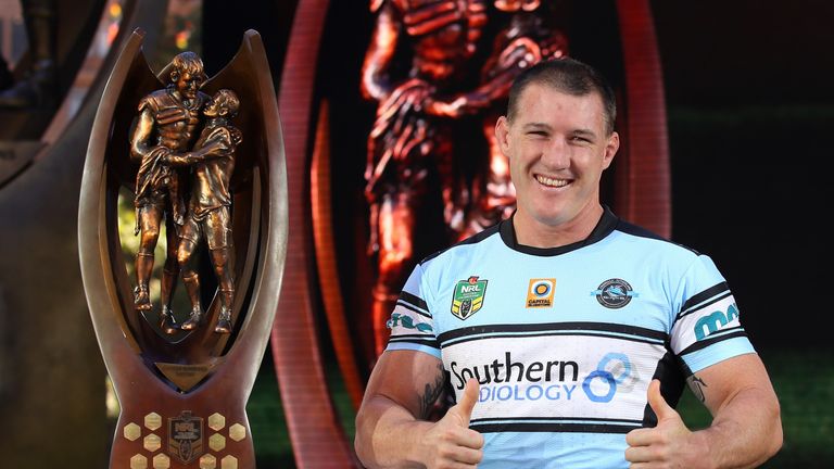SYDNEY, FEBRUARY 23 2017:  NRL Premiership winning Sharks captain Paul Gallen is introduced during the 2017 NRL Season Launch at Martin Place