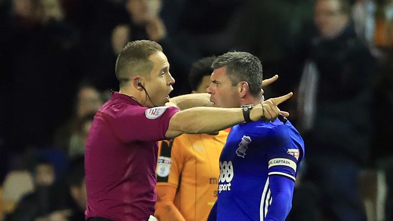 Birmingham City's Paul Robinson is sent off by referee Steve Martin during the Sky Bet Championship match at Molineux, Wolverhampton.