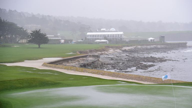 PPlay is suspended during Round One of the AT&T Pebble Beach Pro-Am due to inclement weather 