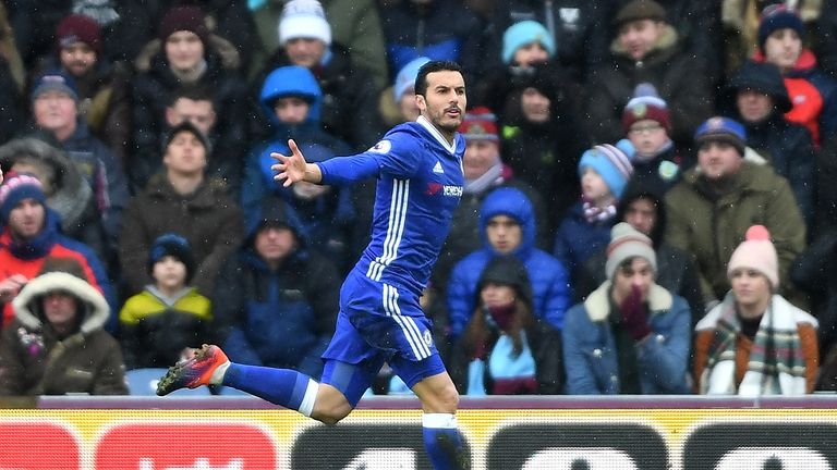 Pedro celebrates after scoring Chelsea's first goal at Burnley