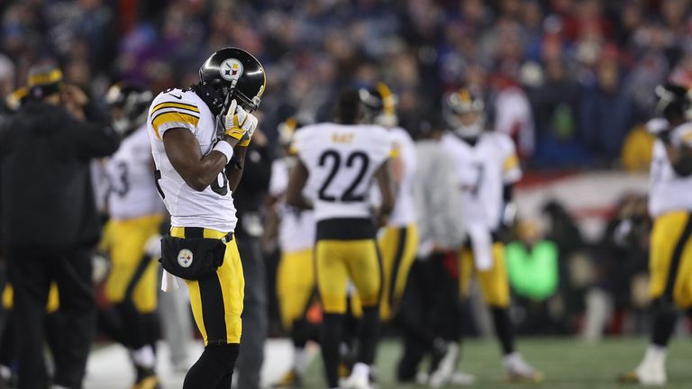 Antonio Brown shows his frustration during the Pittsburgh Steelers' loss to the New England Patriots in the AFC Championship Game