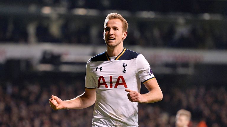 Harry Kane celebrates after scoring the opening goal from the penalty spot