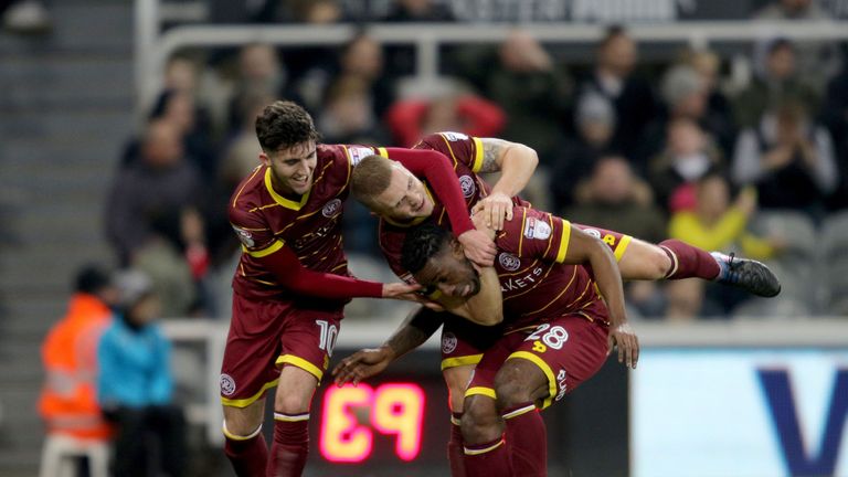 QPR celebrate the equaliser at Newcastle