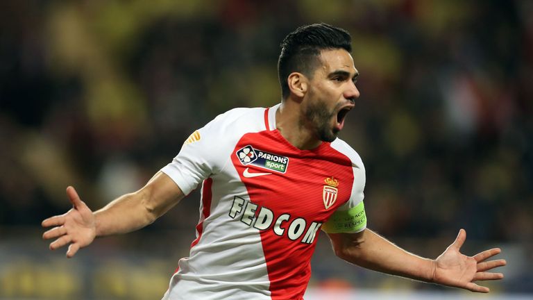 Monaco's Colombian forward Radamel Falcao celebrates after scoring a goal during the French League Cup football match between Monaco (ASM) and  Nancy (ASNL