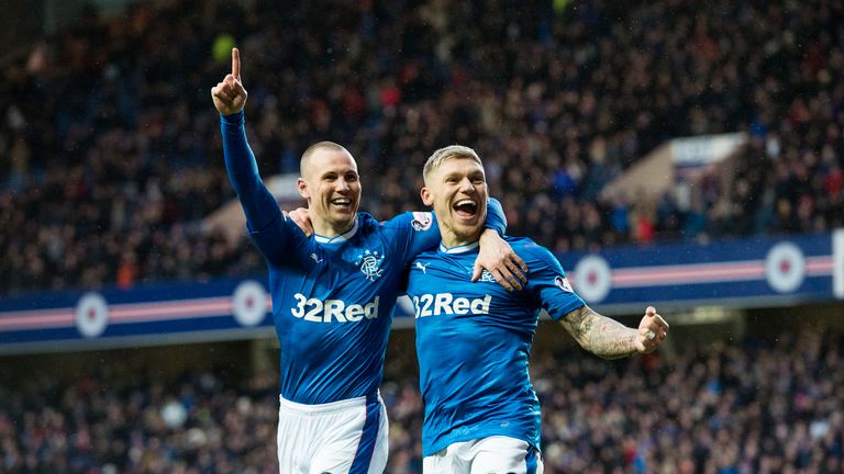 Rangers' Martyn Waghorn celebrates with Kenny Miller