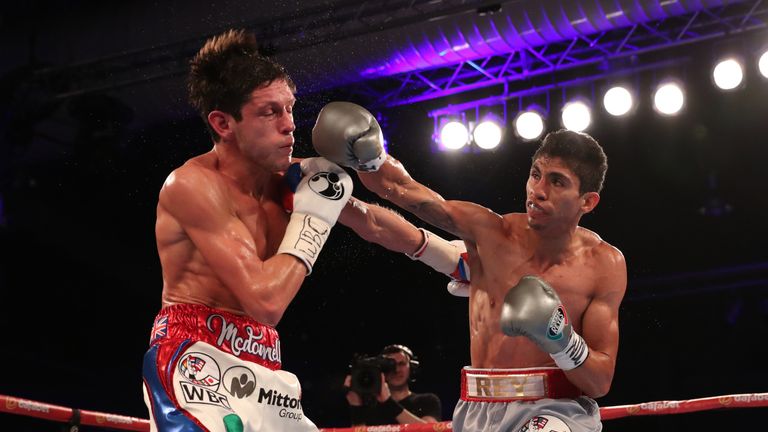 CHAMPIONSHIP BOXING.HULL ICE ARENA,HULL 25/2/17.PIC;LAWRENCE LUSTIG.VACANT WBC SUPER BANTAMWEIGHT CHAMPIONSHIP 8ST 10LBS.GAVIN MCDONNELL V REY VARGAS