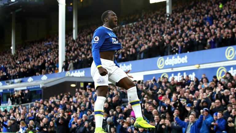 Romelu Lukaku celebrates his opening goal for Everton