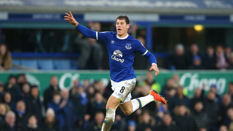 LIVERPOOL, ENGLAND - FEBRUARY 04:  Ross Barkley of Everton scores his sides sixth goal during the Premier League match between Everton and AFC Bournemouth 