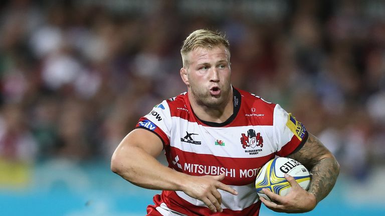 GLOUCESTER- SEPTEMBER 02 2016:  Ross Moriarty of Gloucester runs with the ball during the Aviva Premiership match between Gloucester and Leicester