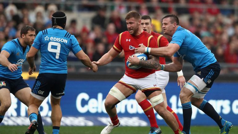 ROME - FEBRUARY 05 2017:  Ross Moriarty of Wales runs with the ball during the RBS Six Nations match between Italy and Wales at Stadio Olimpico