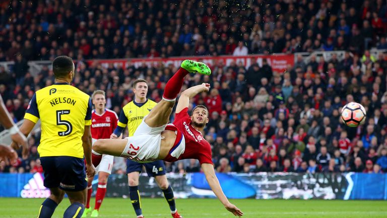 Rudy Gestede scores Middlesbrough's second against Oxford United