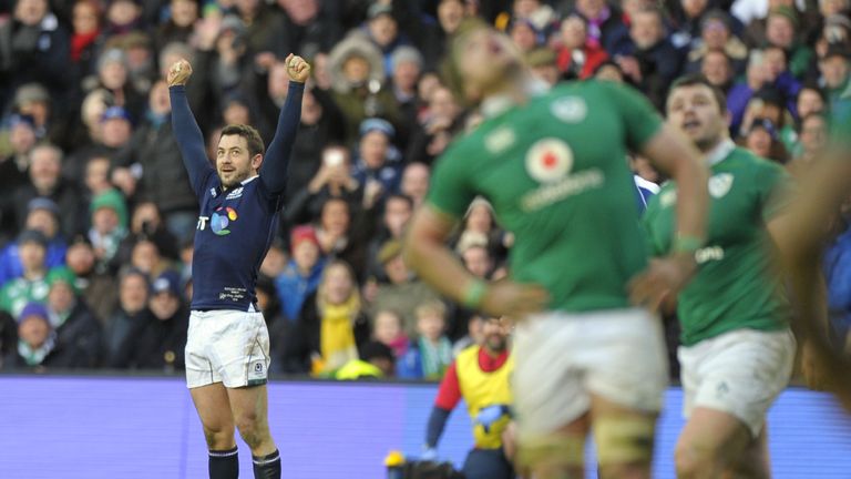 Greig Laidlaw celebrates after clinching victory against Ireland